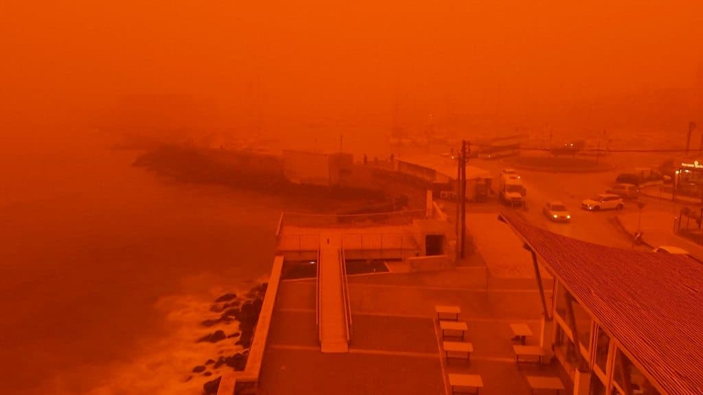 Crimson Skies Over Crete as a Saharan Dust Storm Sweeps the Eastern Mediterranean